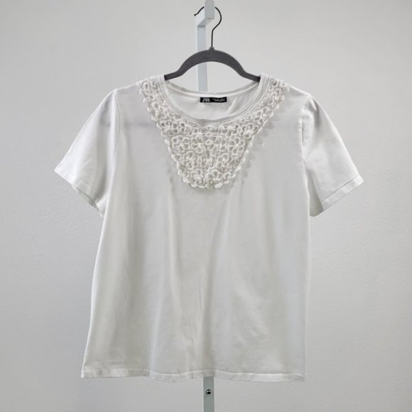 ZARA lace neck t-shirt Sz M - Picture 5 of 7